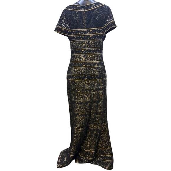 Tadashi Shoji Lace Maxi Dress Black & Cream Size 12 - Picture 2 of 4